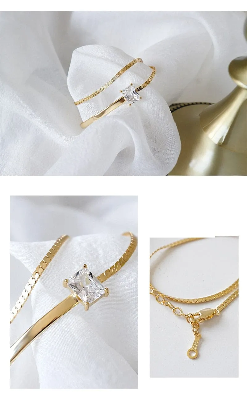 2 Layer Zirconia Dainty Bracelets set in 925 Sterling Silver