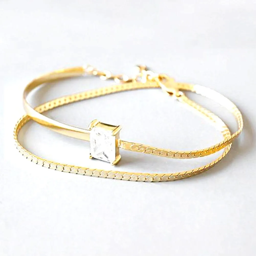 2 Layer Zirconia Dainty Bracelets set in 925 Sterling Silver