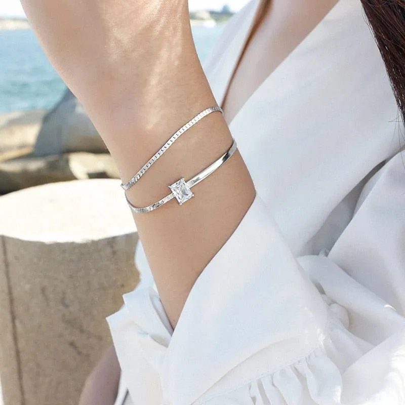 2 Layer Zirconia Dainty Bracelets set in 925 Sterling Silver