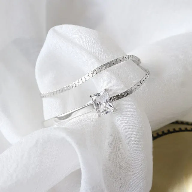 2 Layer Zirconia Dainty Bracelets set in 925 Sterling Silver