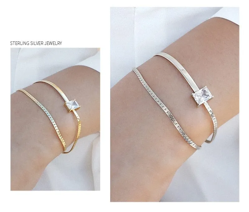 2 Layer Zirconia Dainty Bracelets set in 925 Sterling Silver