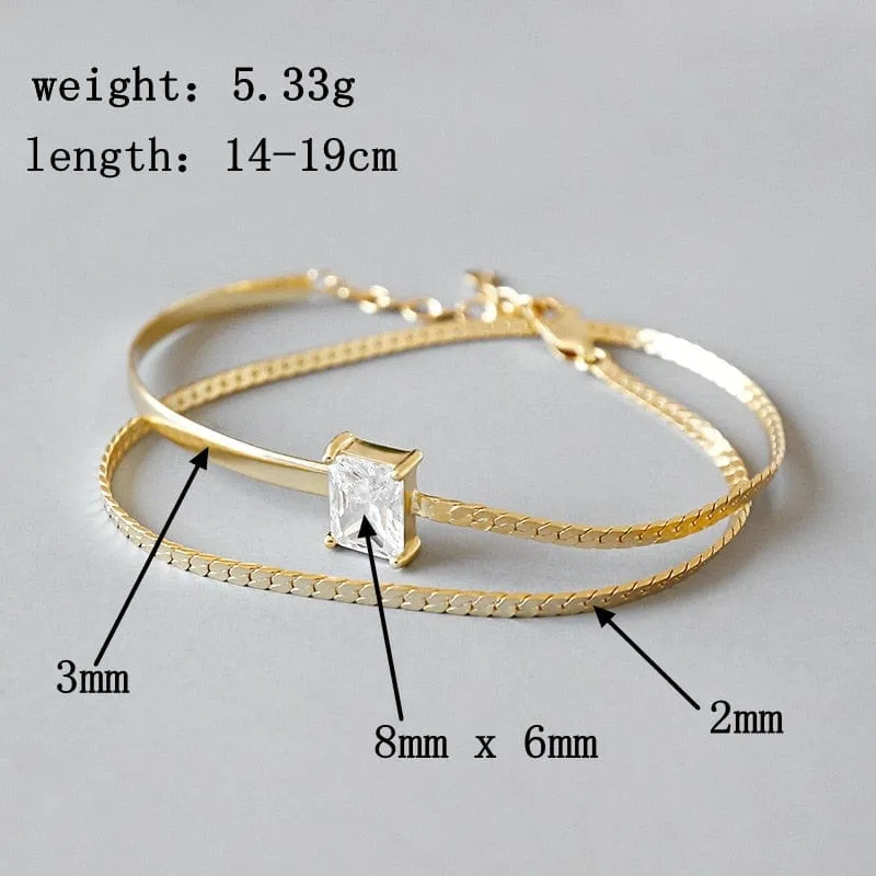 2 Layer Zirconia Dainty Bracelets set in 925 Sterling Silver