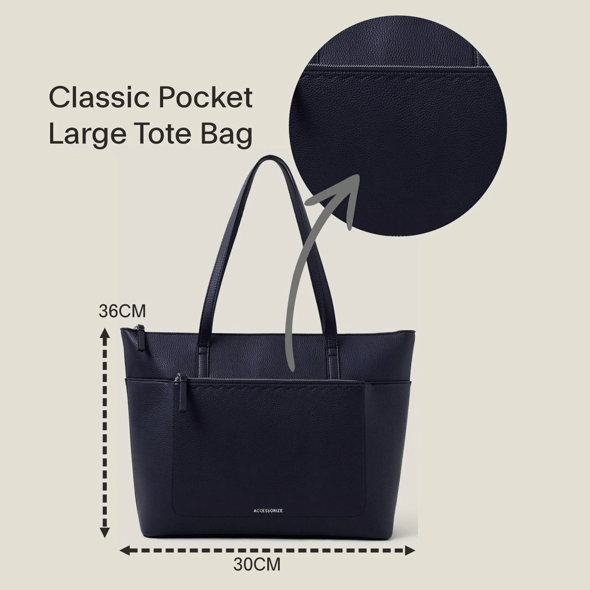 Accessorize London Women's Black Classic Pocket Large Tote Bag