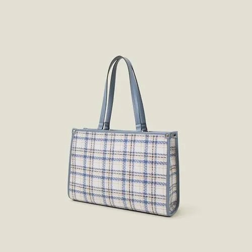 Accessorize London Women's Blue Textile Check Tote Bag