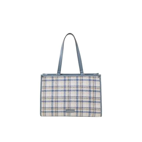 Accessorize London Women's Blue Textile Check Tote Bag