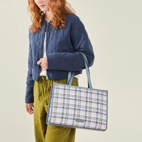 Accessorize London Women's Blue Textile Check Tote Bag