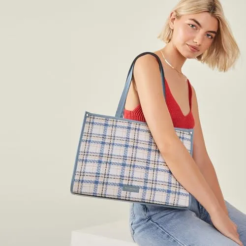 Accessorize London Women's Blue Textile Check Tote Bag