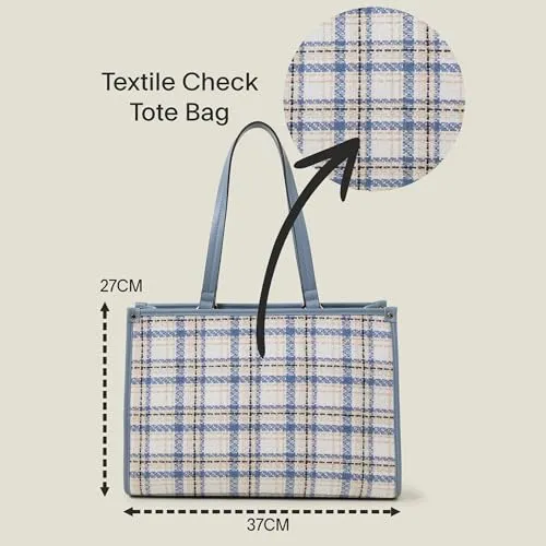 Accessorize London Women's Blue Textile Check Tote Bag