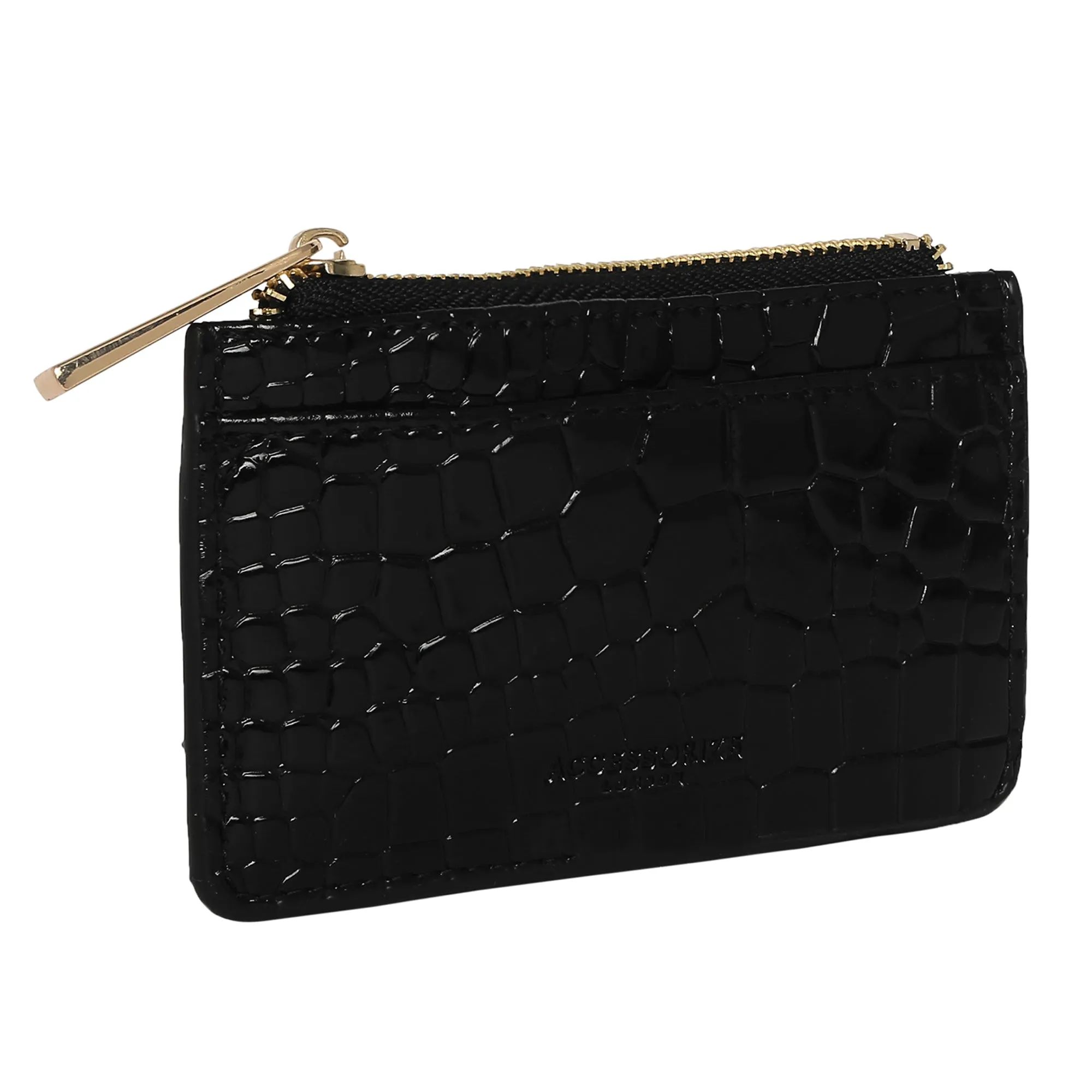 Accessorize London Women's Faux Leather Black Patent Cardholder