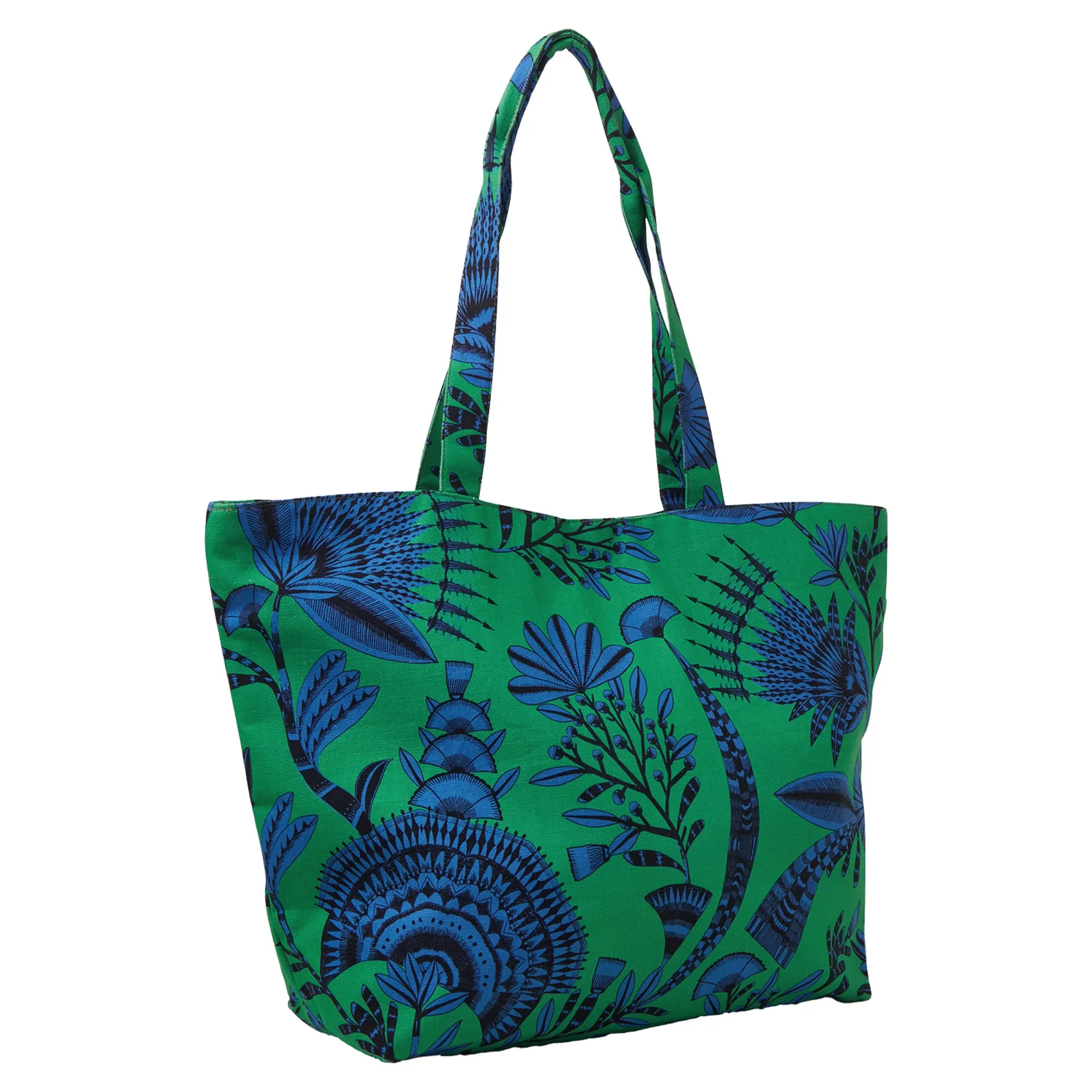 Accessorize London Women's Green Canvas Fan Print Shopper