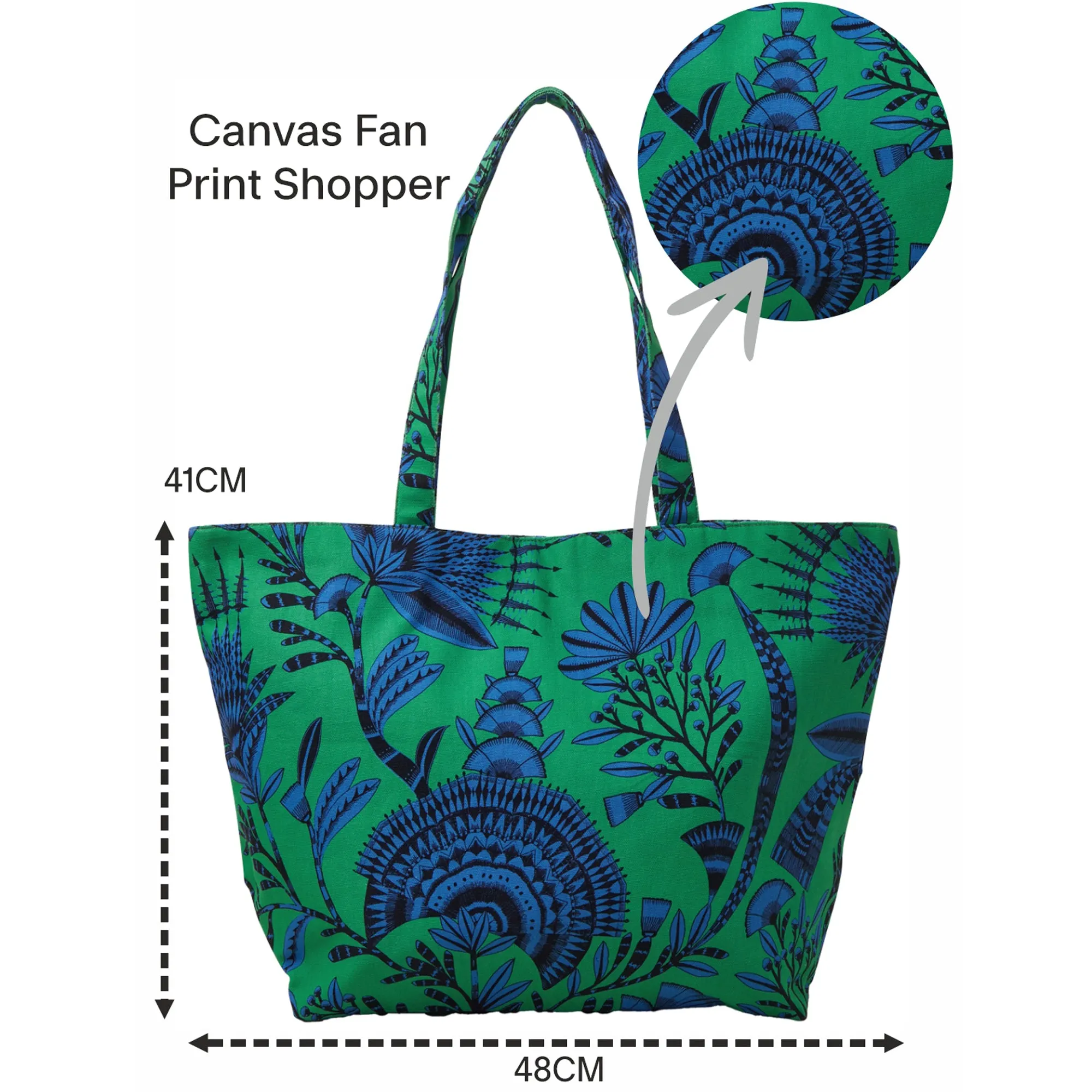 Accessorize London Women's Green Canvas Fan Print Shopper