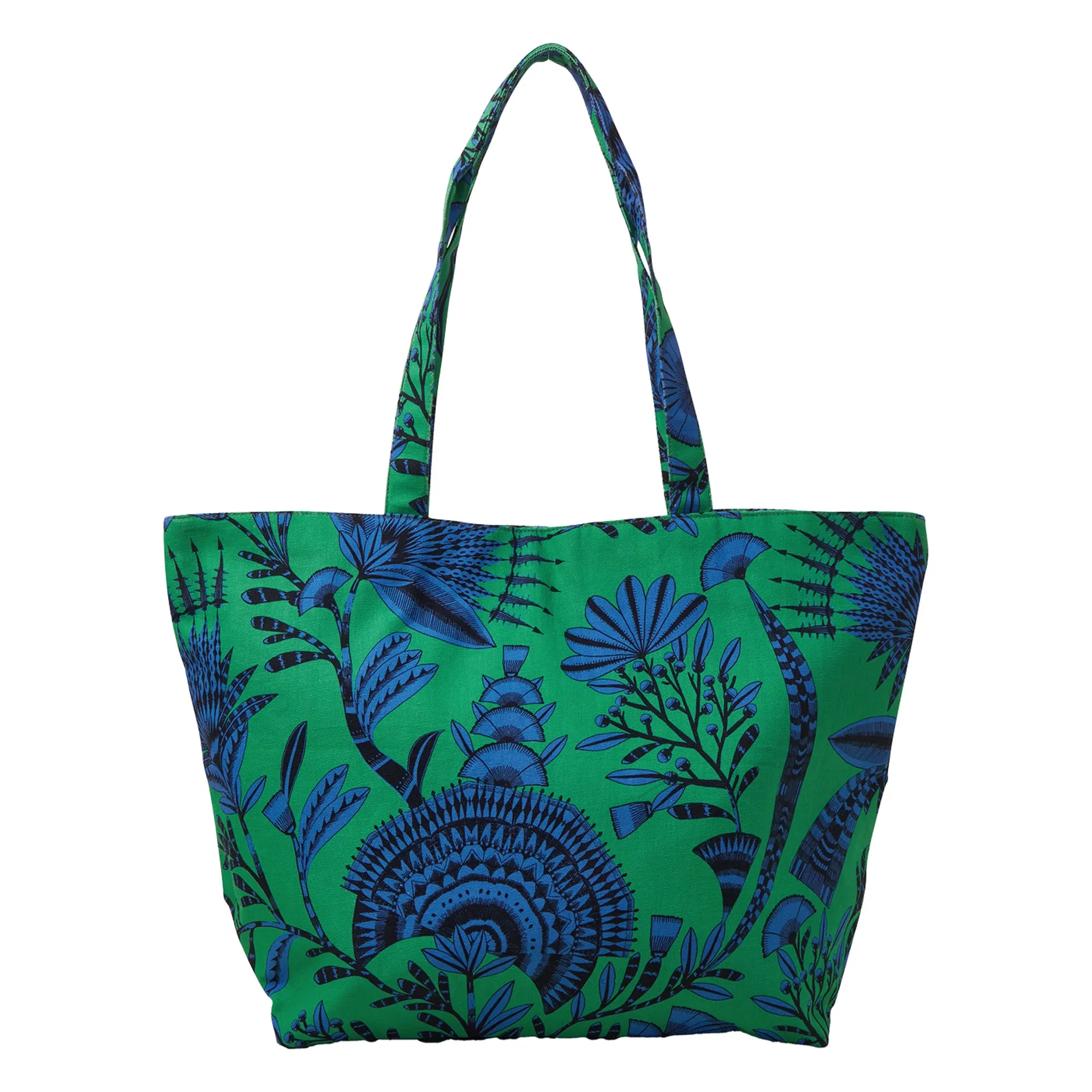 Accessorize London Women's Green Canvas Fan Print Shopper