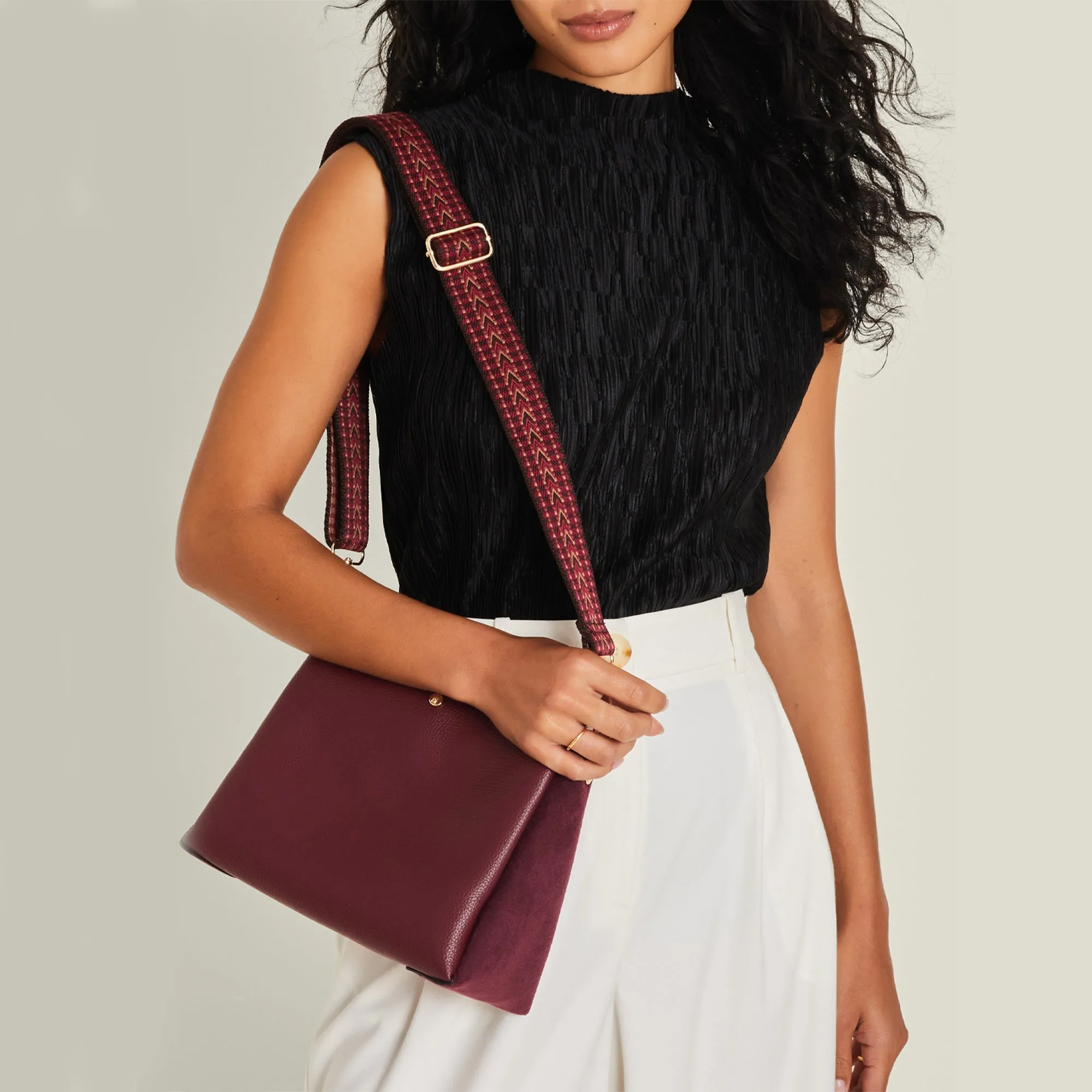 Accessorize London Women's Maroon Webbing Strap Sling Bag