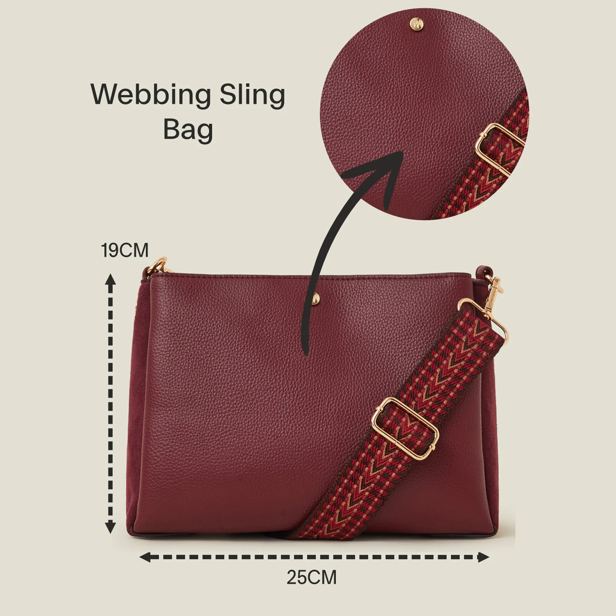 Accessorize London Women's Maroon Webbing Strap Sling Bag