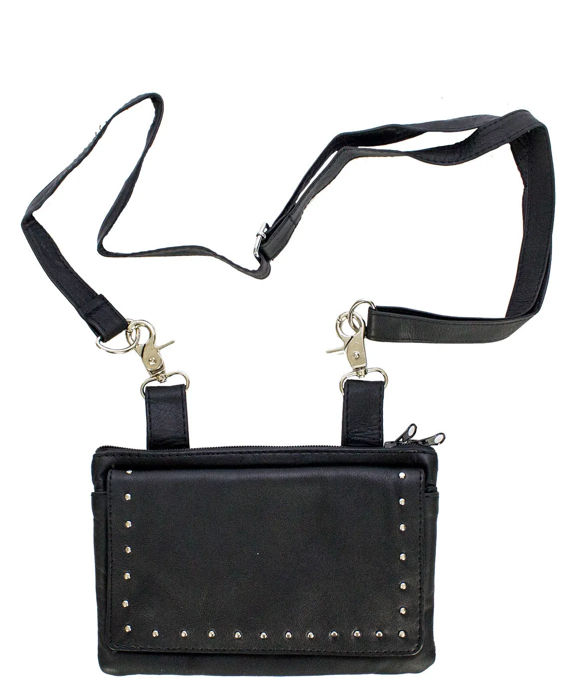 All Naked Cowhide Leather Black Studded Belt Bag