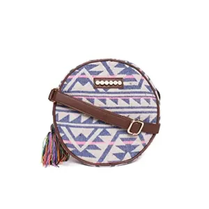 ASTRID Round Sling Bag With Pompoms For Girls And Women (multicolor)