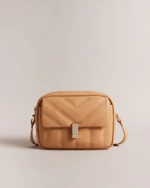 Ayalily Leather Puffer Crossbody Bag Camel