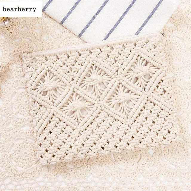 BEARBERRY 2017 high quality fashion women hollow out clutch bags brand tassel beach bags handmade kont message bags MN583