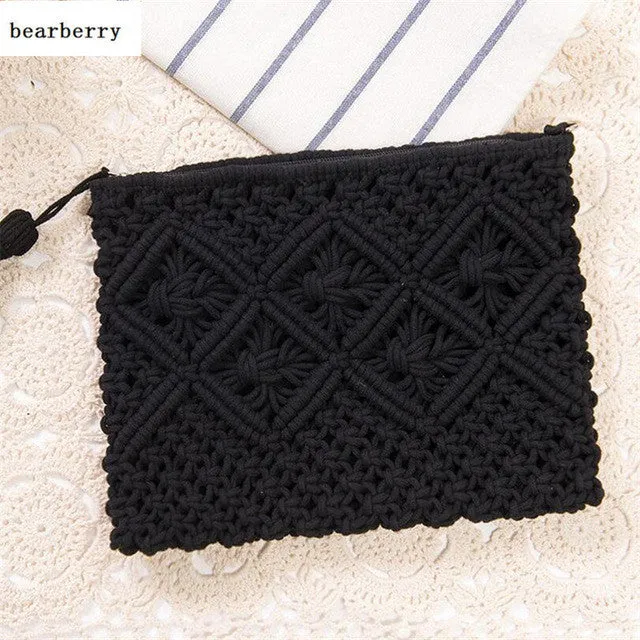 BEARBERRY 2017 high quality fashion women hollow out clutch bags brand tassel beach bags handmade kont message bags MN583