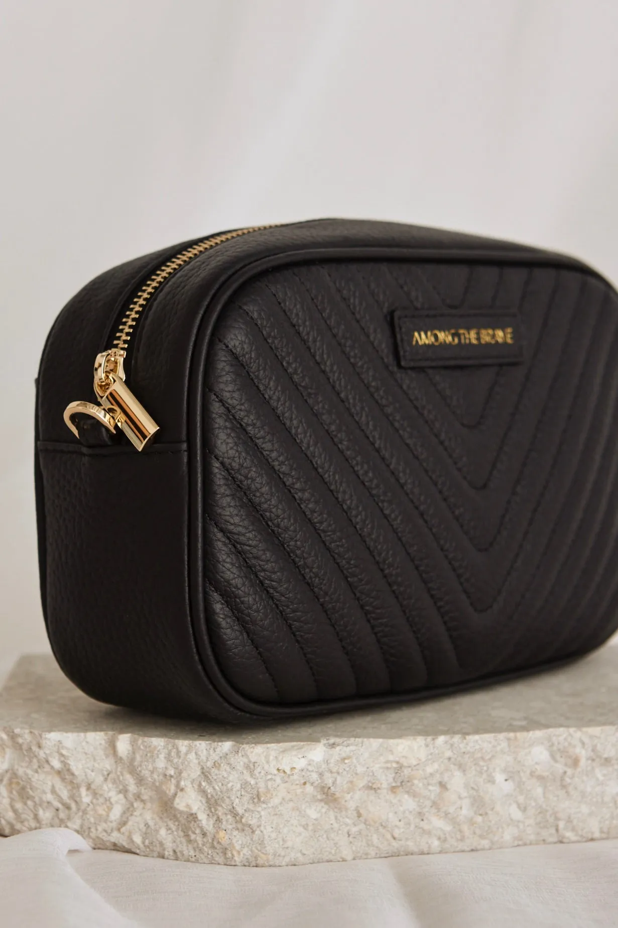 Berlin Black Leather Chevron Quilted Bag