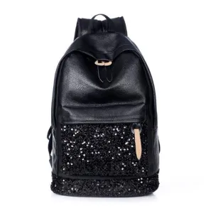 Black Bling Girls School Backpack with Large Capacity Embroidered sparkle Glitter Sequins