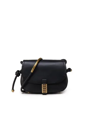 Black Leather Shoulder Bag with Knots