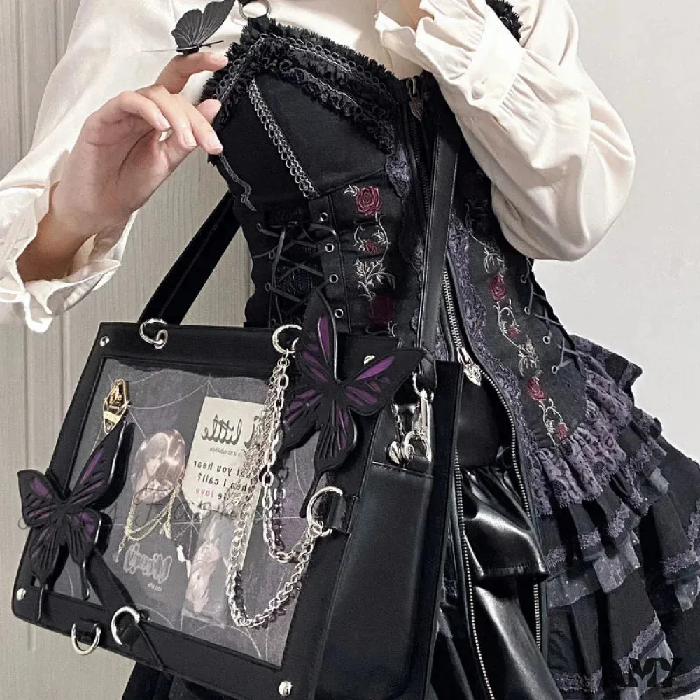 Butterfly Transparent Bag Web Spider Gothic Y2K Chain Labyrinth Letter