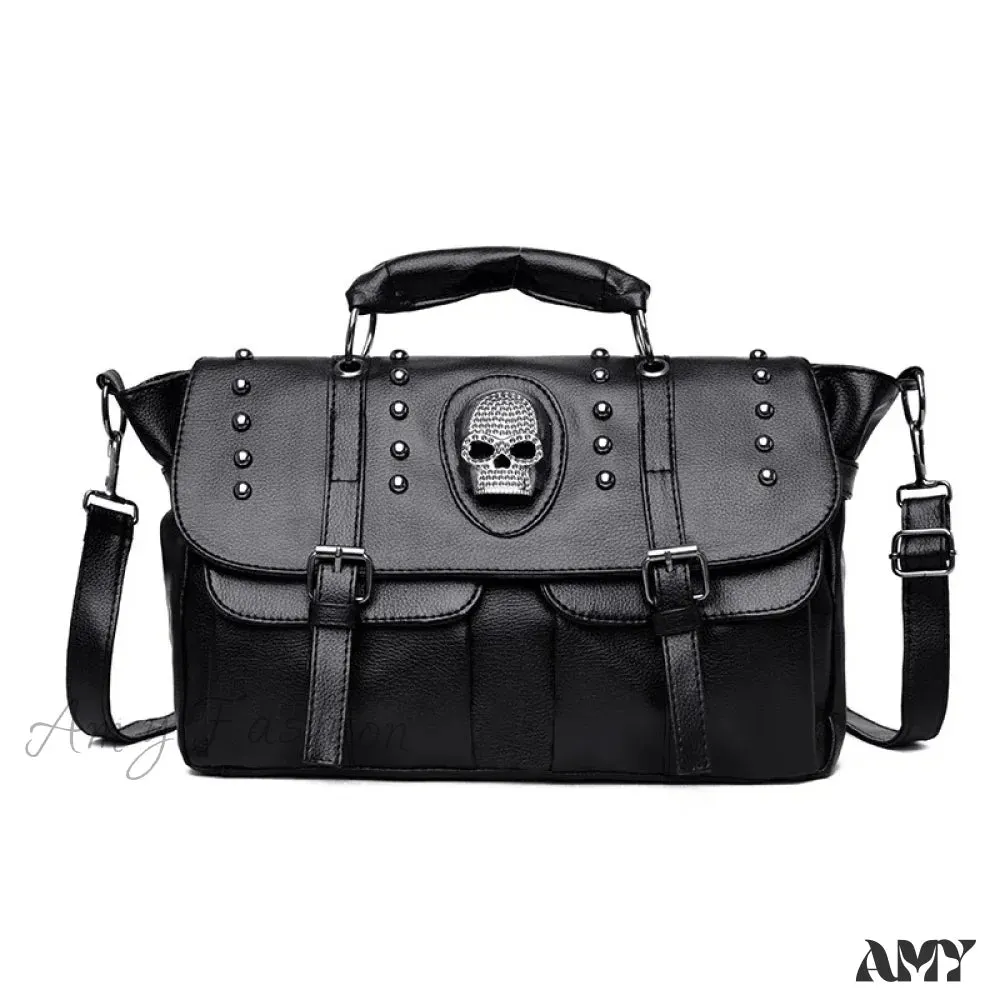 Capacity Style Leather Luxury Skull PU Punk Bag Crossbody Large