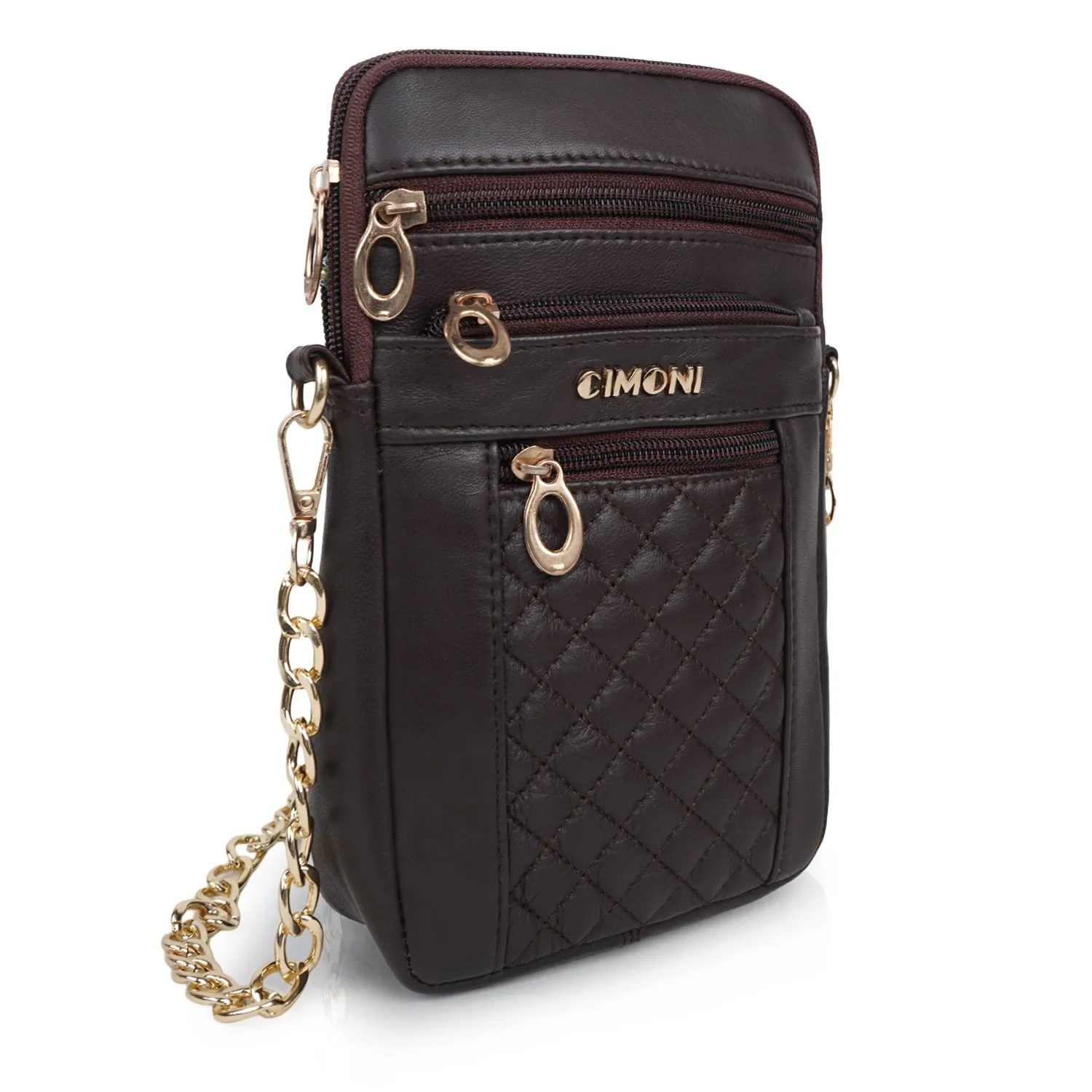 CIMONI Genuine Leather Stylish Elegant Unique Design Gold Chain Strap Crossbody Women Side Sling Bag