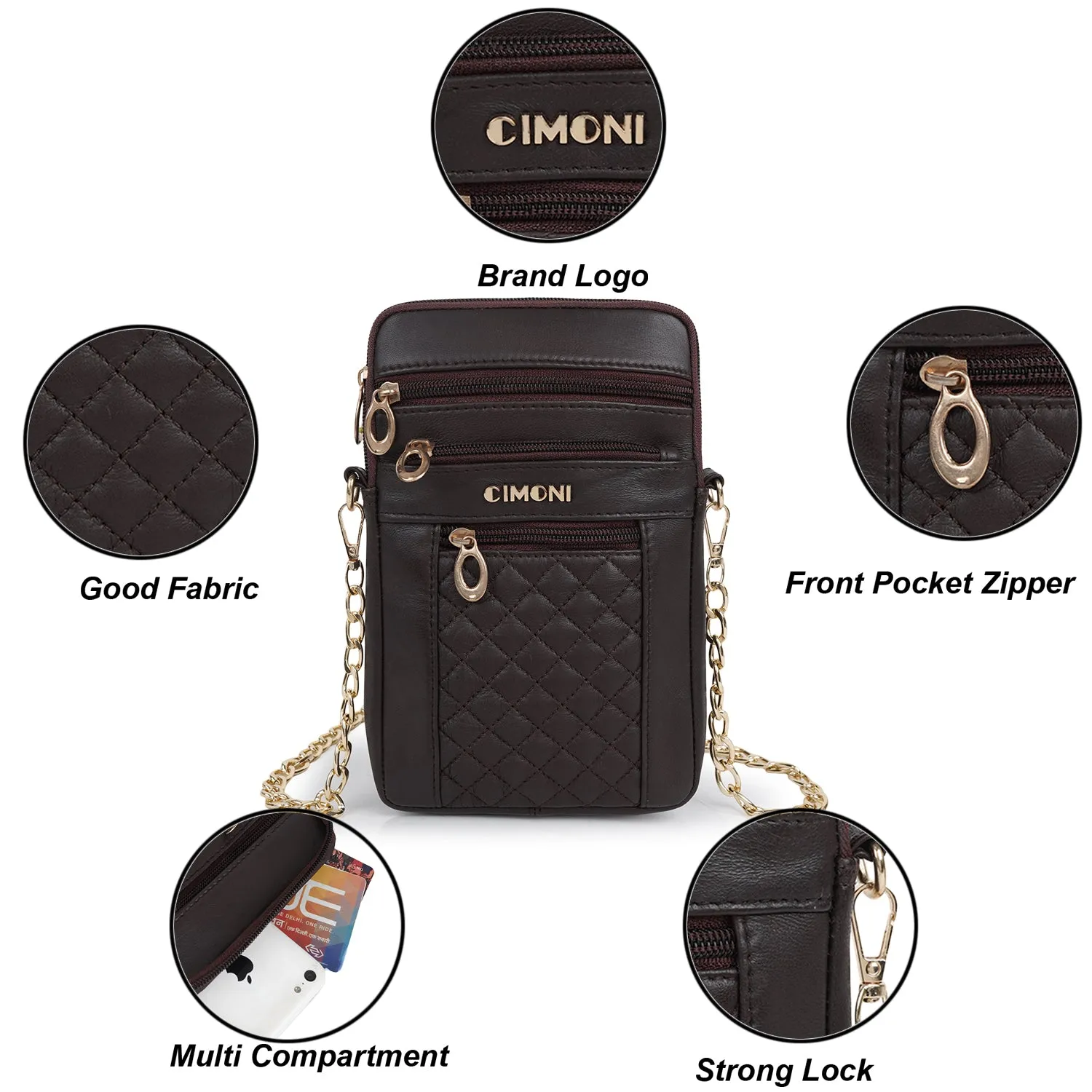 CIMONI Genuine Leather Stylish Elegant Unique Design Gold Chain Strap Crossbody Women Side Sling Bag