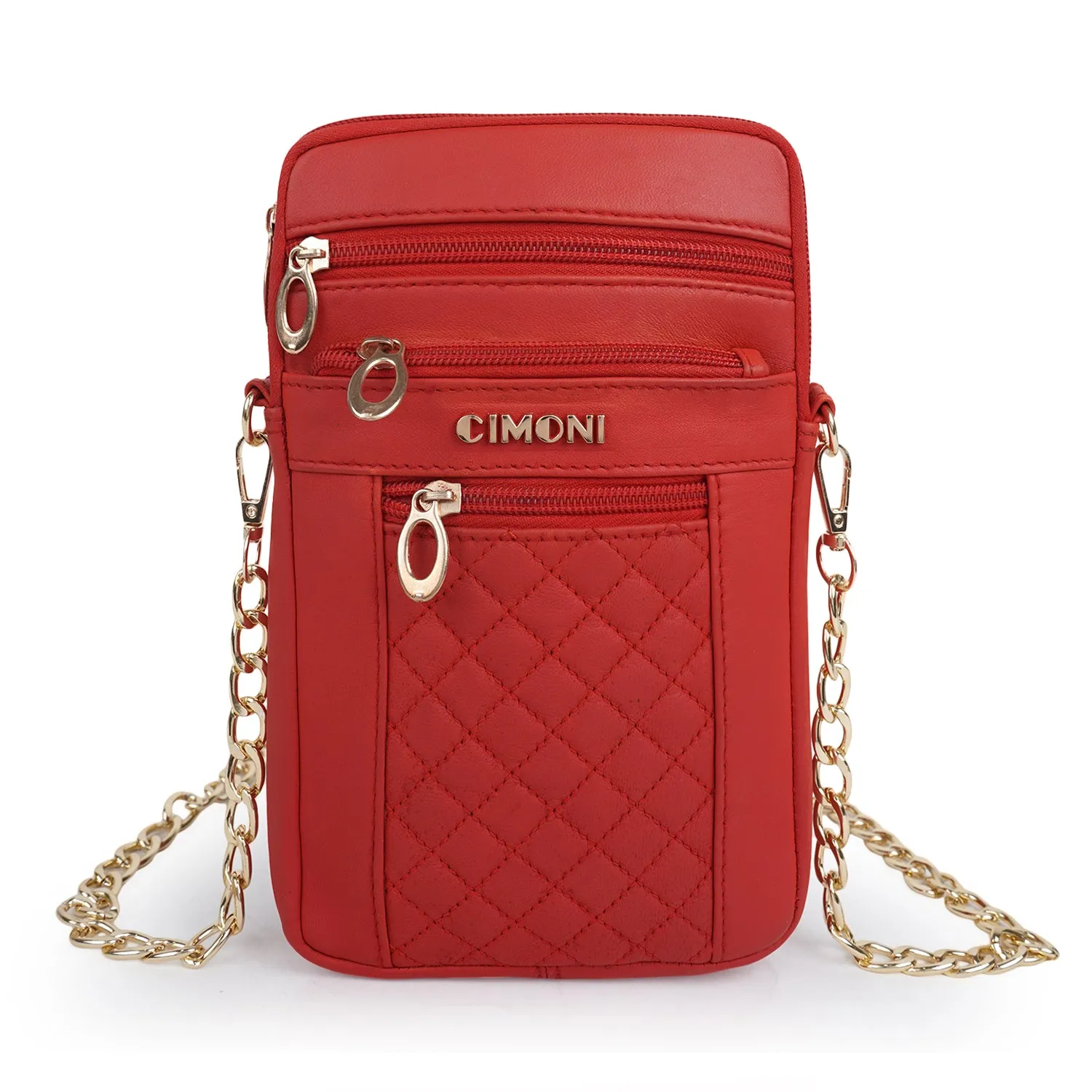 CIMONI Genuine Leather Stylish Elegant Unique Design Gold Chain Strap Crossbody Women Side Sling Bag