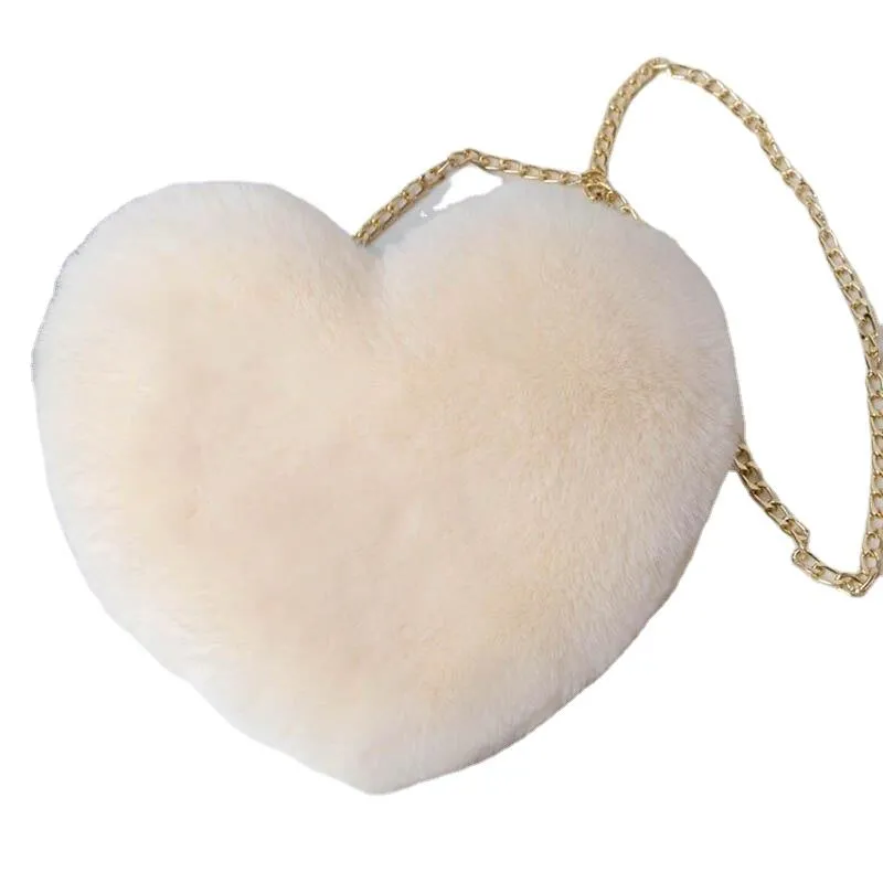 Fashionable Cute Women's Heart Shaped Faux Fur Crossbody Bags