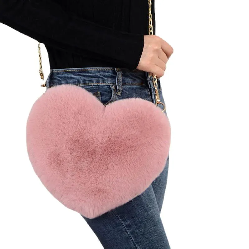 Fashionable Cute Women's Heart Shaped Faux Fur Crossbody Bags