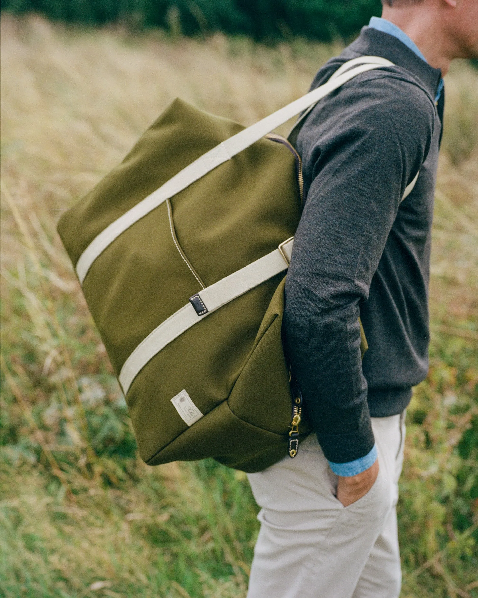 Felisi Cotton Canvas Adjustable Boston Bag: Olive