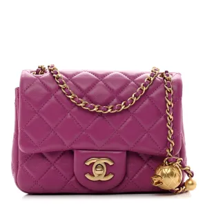 Lambskin Quilted Mini Pearl Crush Flap Purple