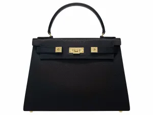 Maya Large Dolomite Pebble Print Calf Leather Handbag - Black/Gold