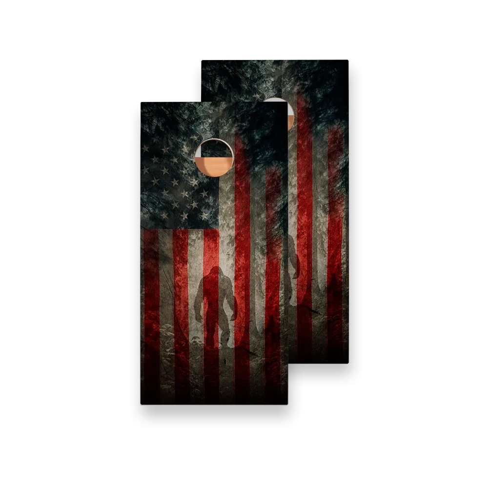 Patriotic USA Flag Sasquatch Star Cornhole Boards