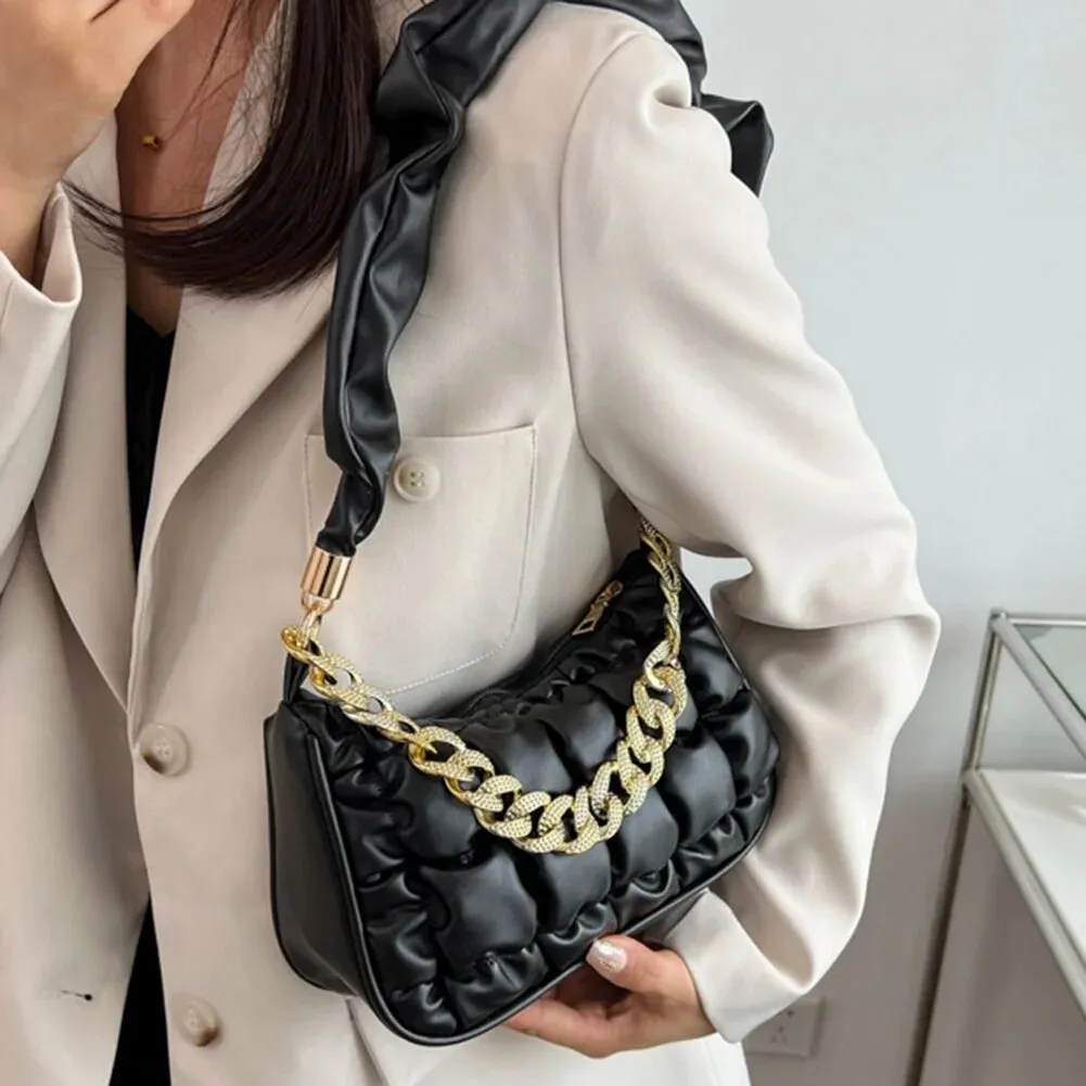 Pleated Rhinestone Chain Shoulder Bags