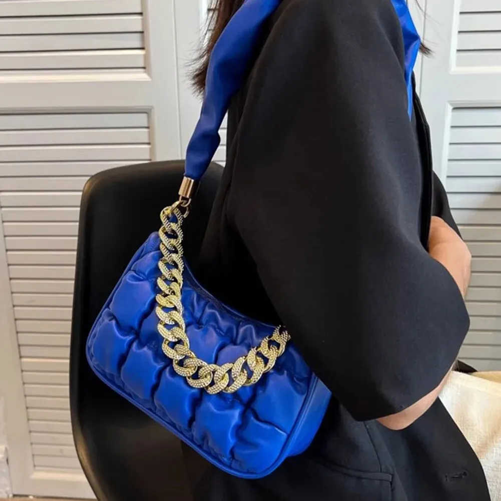 Pleated Rhinestone Chain Shoulder Bags