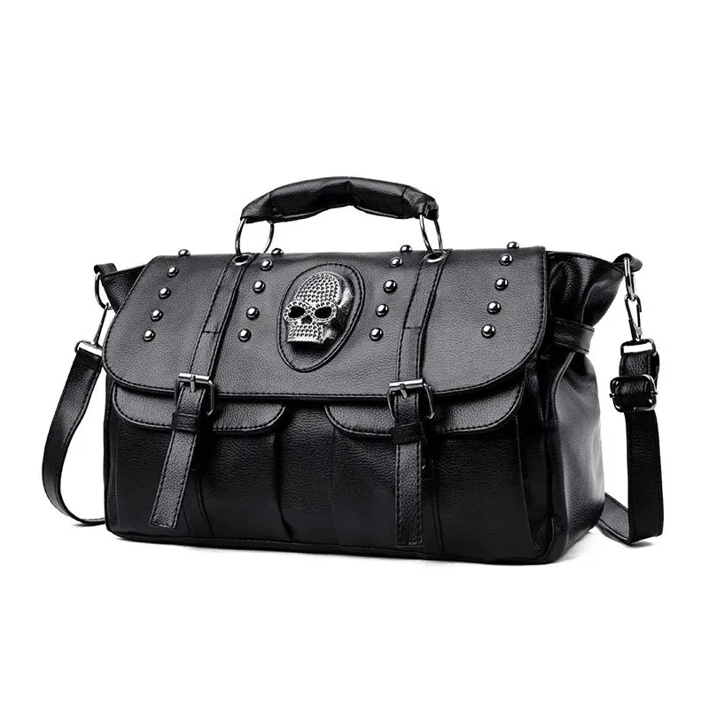 Punk Style Crossbody PU Luxury Large Leather Capacity Skull Bag