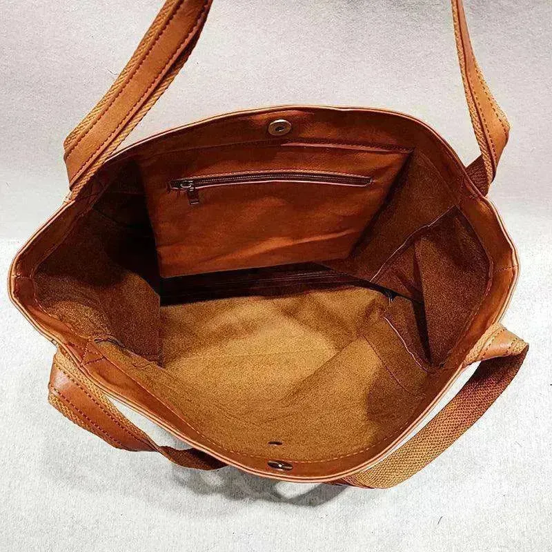 Retro Shoulder Bag Big Pocket Oil Wax Totes