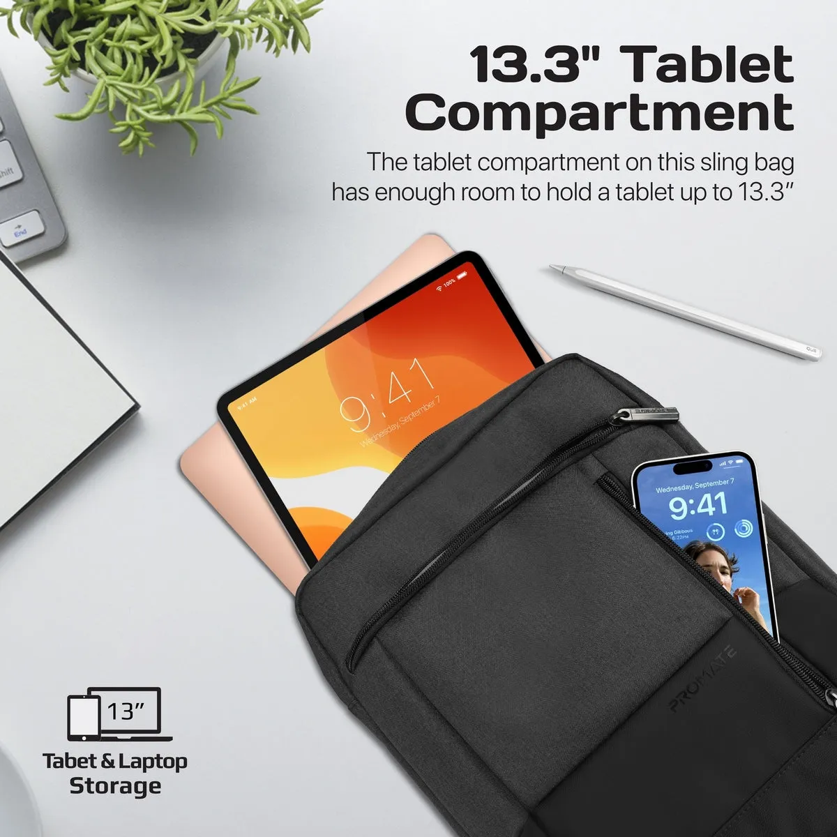 SleekComfort™ 13” Tablet Hand Bag with Multiple Compartments