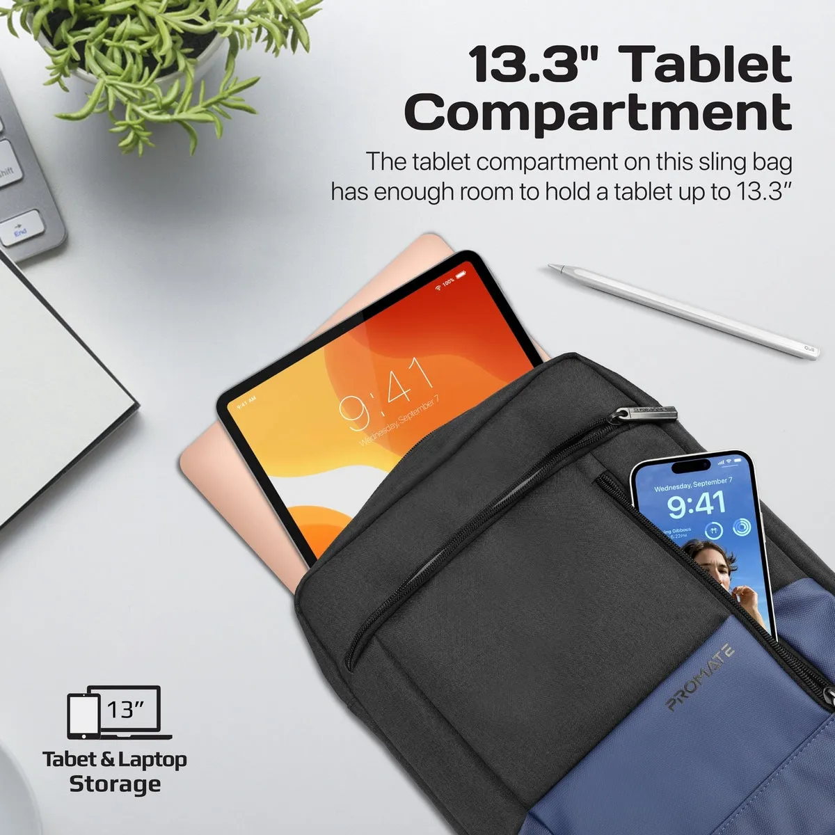 SleekComfort™ 13” Tablet Hand Bag with Multiple Compartments