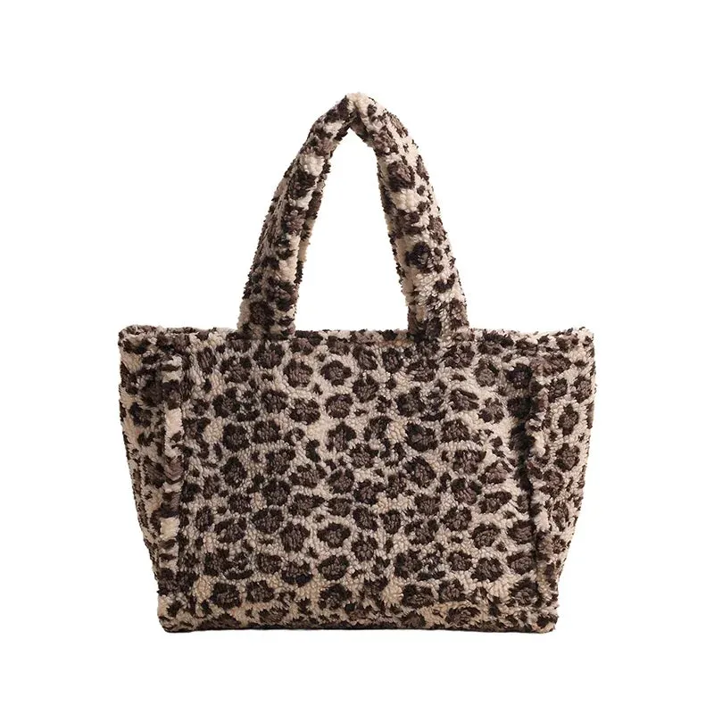 Sohiwoo Leopard Print Zipper Trendy Shoulder Bag High Quality Fashion Winter Velvet Crossbody Bag Soft Versatile Popular Plush Handbag