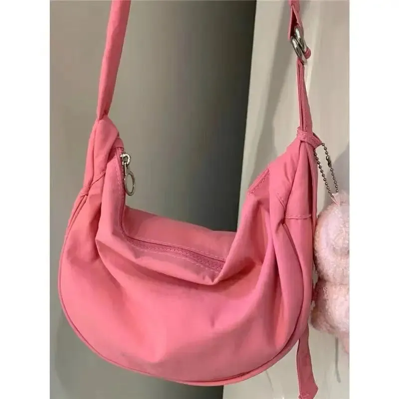 Sohiwoo Pink Womens Shoulder Bag Solid Colour Sweet Fsahion Korean Crossbody Bags Simplicity Casual Versatile Zips Ladies Bag