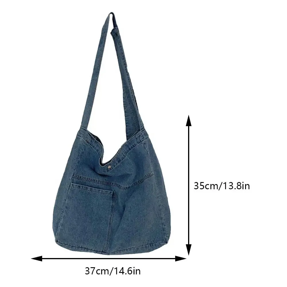 Sohiwoo Unisex Denim Tote Handbags Large Capacity Lightweight Satchel Versatile Jeans Shoulder Bags Casual Travel Shopping Underarm Bags