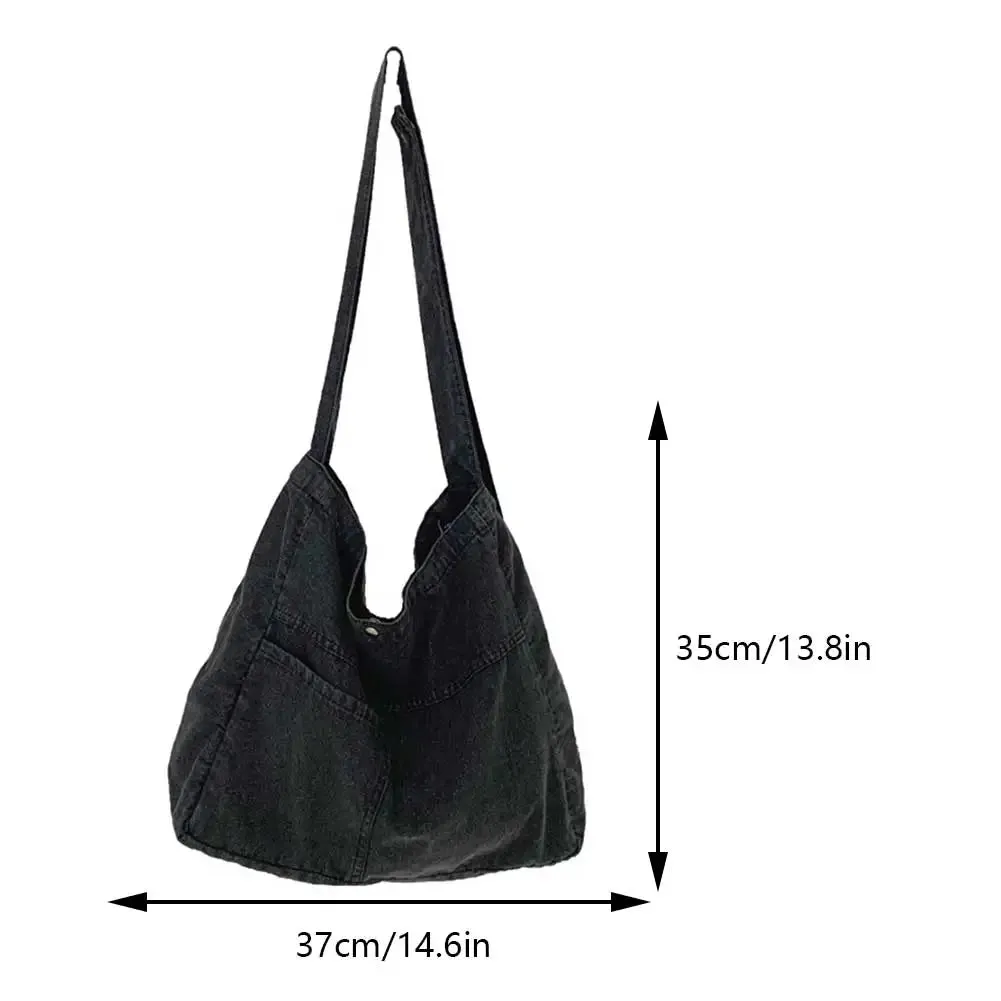 Sohiwoo Unisex Denim Tote Handbags Large Capacity Lightweight Satchel Versatile Jeans Shoulder Bags Casual Travel Shopping Underarm Bags