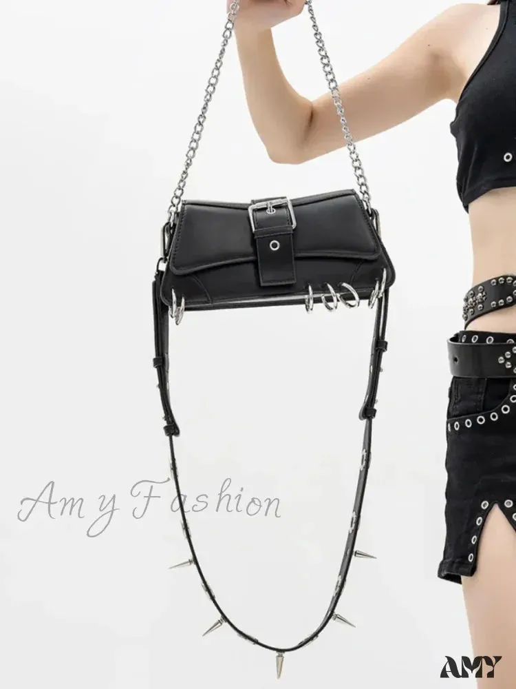 Spike Tote Vintage Y2K Chain Gothic Rivet Cool Underarm Bag Leather