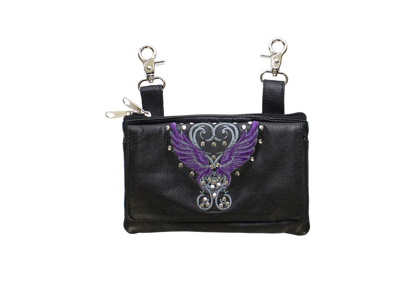 Studded Naked Cowhide Leather Belt Bag with Purple Wings