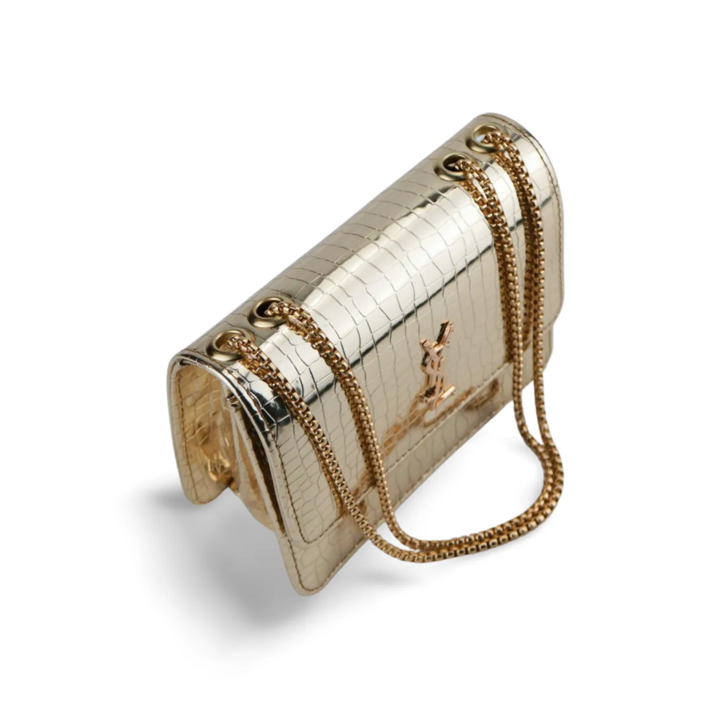 Stylish Metallic Croc Skin Crossbody Purse with Gold Chain